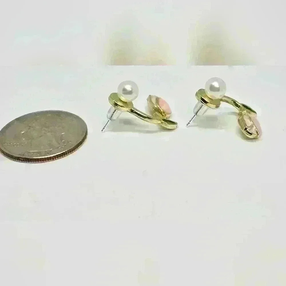 NWOT Pink Tulip Flower Pearl Stud Earrings - Picture 4 of 5